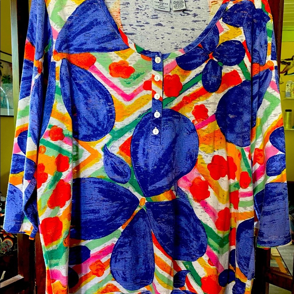 Womens Carribean Joe 3/4 length sleeve Tee. Scoop neck.